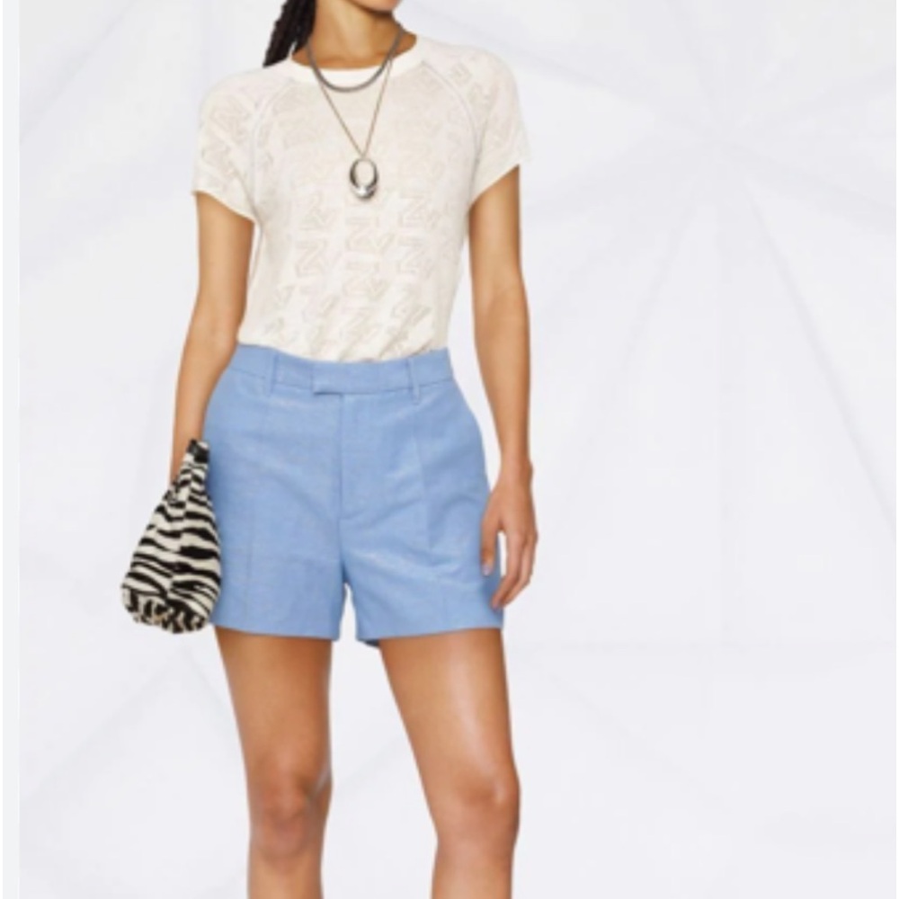 NWT ZADIG & Voltaire Please Lin Sparkle Linen-Blend Short In Azur Size 36(M)